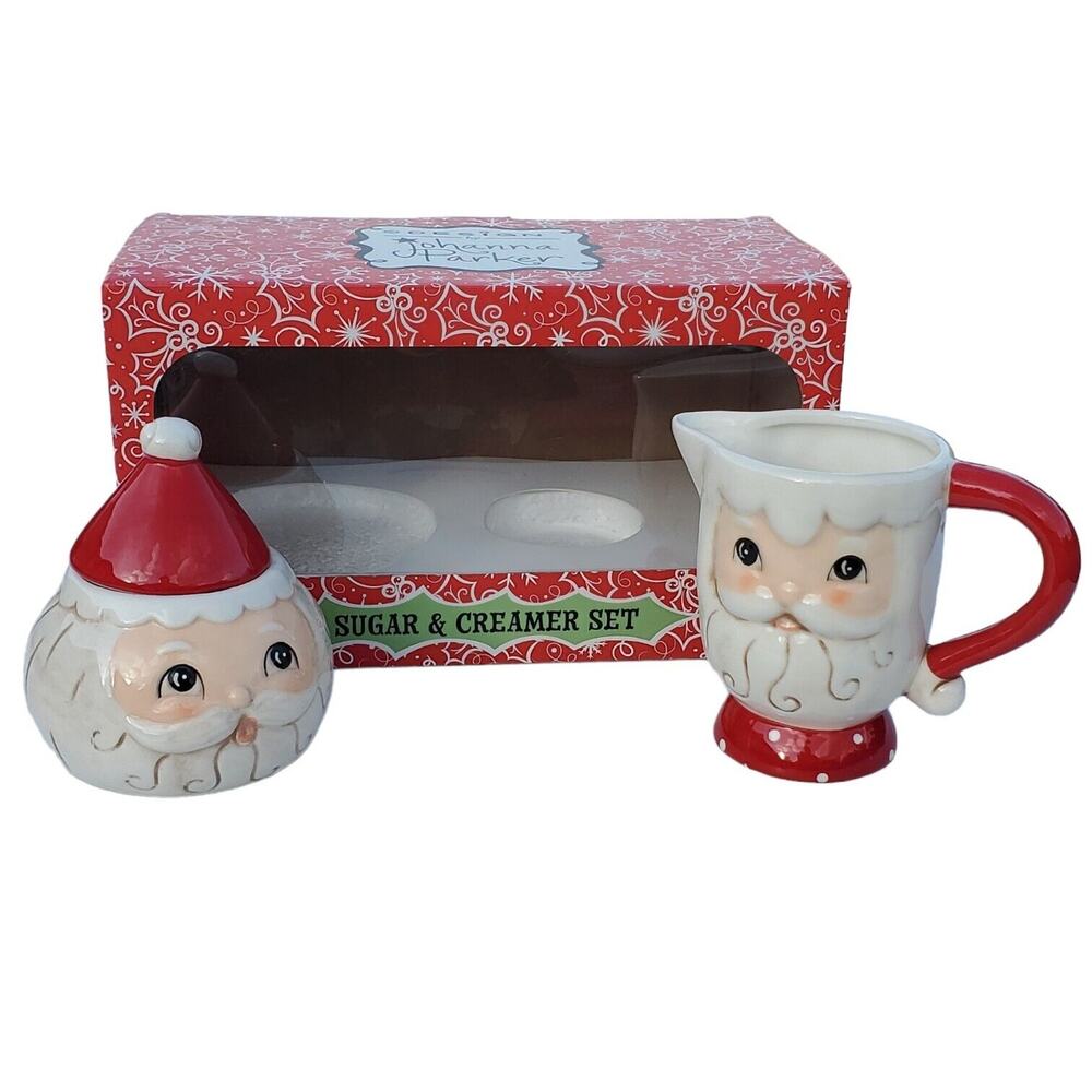 Johanna Parker Transpac Christmas Santa Creamer Sugar Set Retro Nostalgic Gift